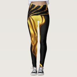 Opulent Swirl Liquid Gold Black Monochrome  Leggings