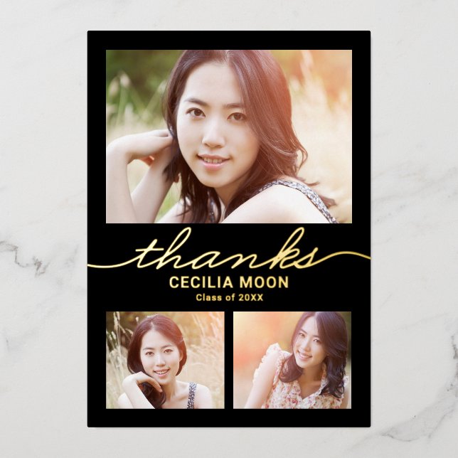 Opulent Type Foil Abschluss Foto Danke Karte (Vorderseite)