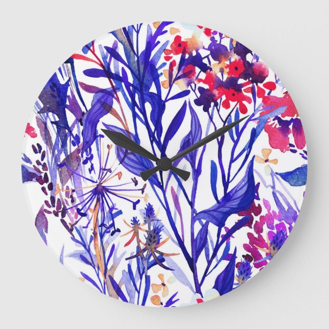 Opulent Watercolor Florals: Garten Hintergrund. Große Wanduhr (Vorderseite)