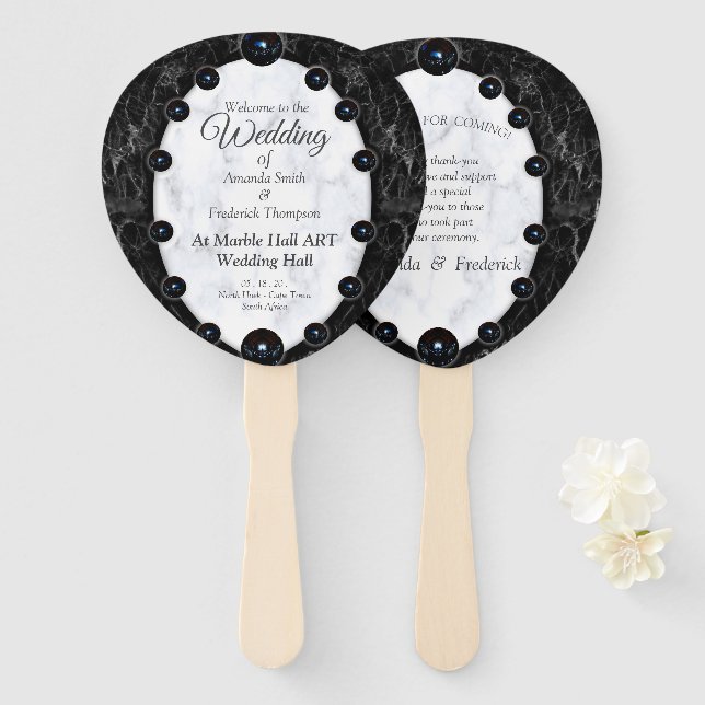 Opulent White & Black Marble Spheres Fächer (Vorne und Hinten)