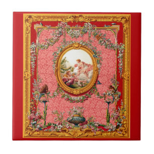 opulente barocke Druckglückfamilie aus dem 18. Jah Fliese