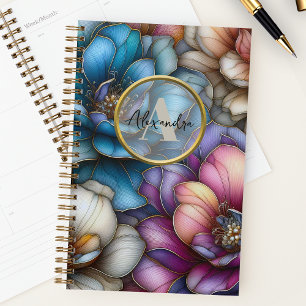 Opulente Blüten mit schimmernden Gold-Konturen Planer