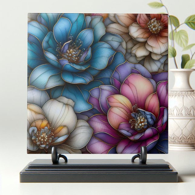 Opulente Blüten mit schimmernden Goldakzenten Fliese (Von Creator hochgeladen)