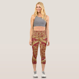 Opulente Golden Rot Ornamentale: Studio & Gym Rega Capri Leggings
