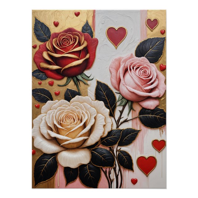Opulente Herzen und Rose Poster (Vorderseite)
