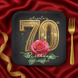 Opulente Rose Verziert Filigree Gold 70. Geburtsta Pappteller