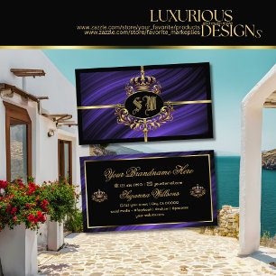 Opulente Royal Blue Gold Crown mit Monogram Noble Visitenkarte