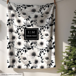Opulente Schwarz-Weiß-Blume Fleecedecke