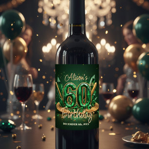 Opulentes Chic Smaragdgrün und Gold 60. Geburtstag Weinetikett