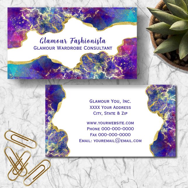 Opulous Watercolor Fire Opal Gemstone Design Visitenkarte (Fire Opals and Gold Glitzy White Background Business Cards)