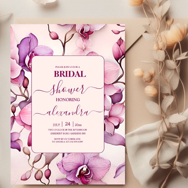 Opulous Watercolor Pink Orchid Bridal Einladung (Von Creator hochgeladen)