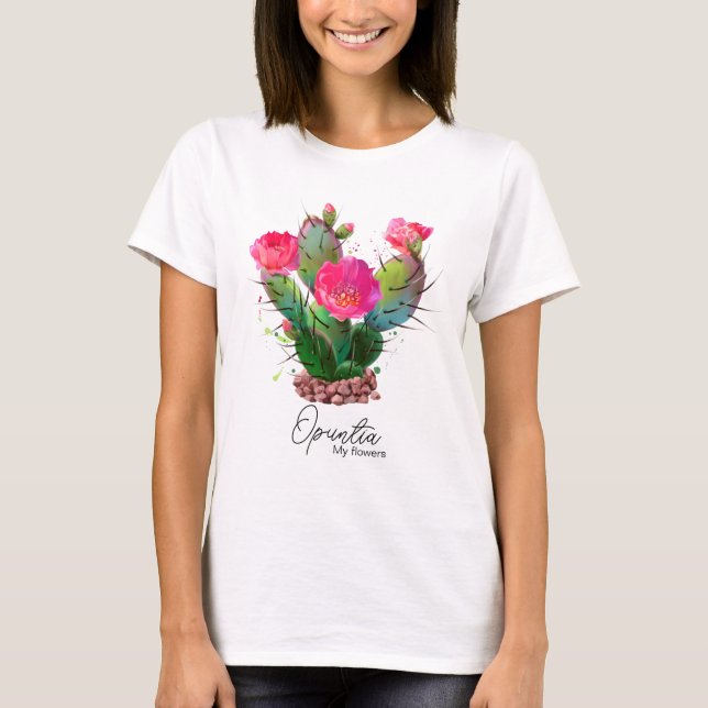 Opuntia blüht in Steinen T-Shirt (Vorderseite)