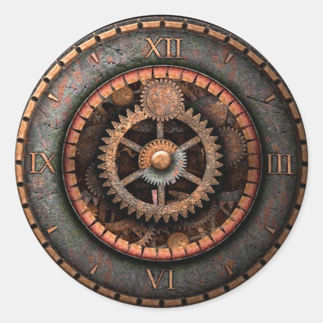 Opus Posh Steampunk Gears Runder Aufkleber (Vorderseite)