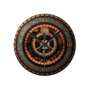 Opus Posh Steampunk Zahnräder Runde Wanduhr