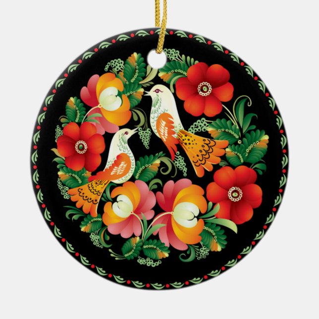 OPUS ungarische Blume und Vogel Keramik Ornament (Vorne)
