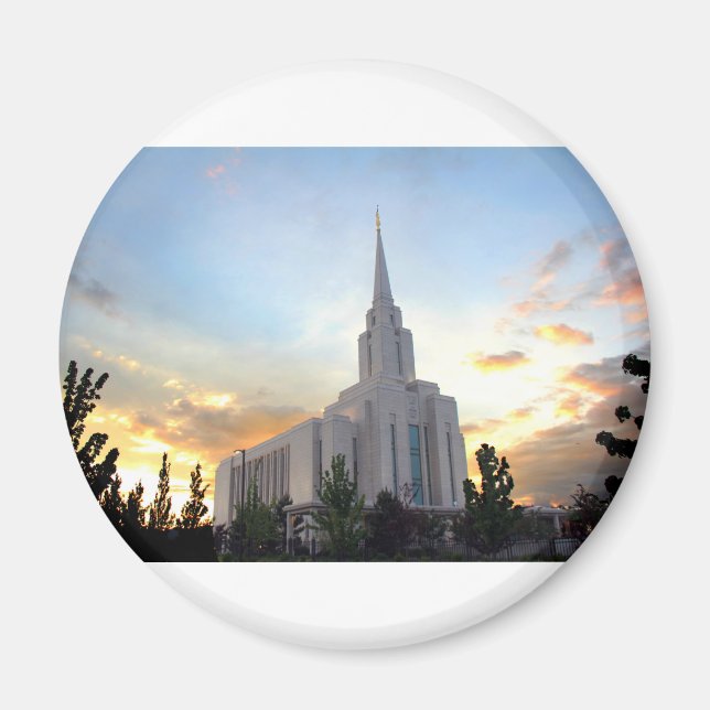 Oquirrh Mountain LDS Utah Temple Sonnenuntergang Magnet (Vorne)