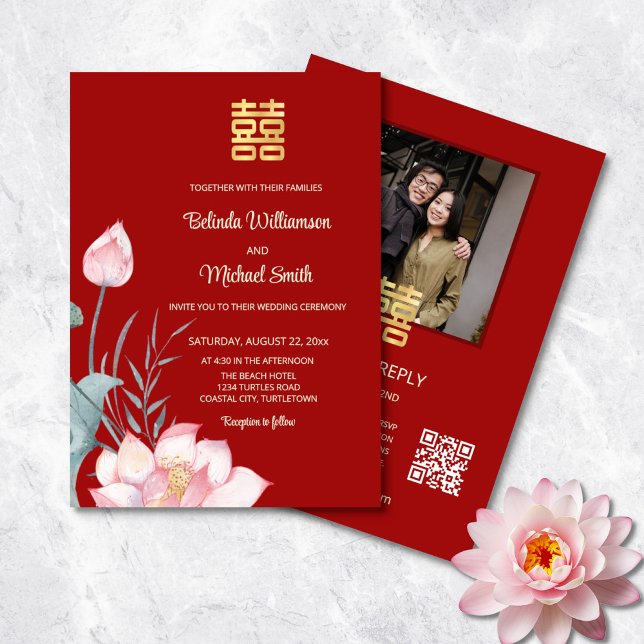 OR-Code-Foto | Lotus Chinesische Hochzeit Einladung (Von Creator hochgeladen)