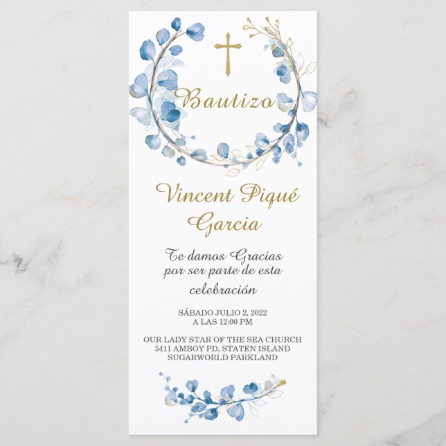 Oraciones Cortas Bautizo Tarjeta Menükarte (Vorderseite)