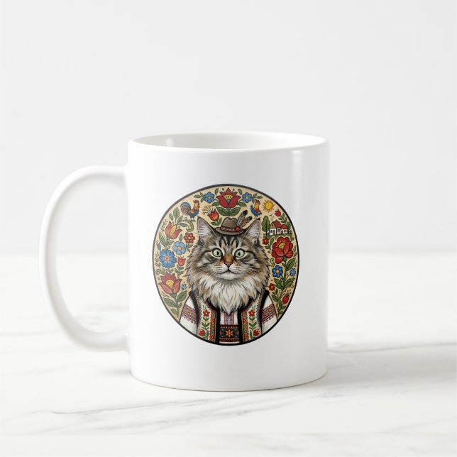 Oracle of Morning: Balkan Folk Art Siberian Cat Kaffeetasse (Links)
