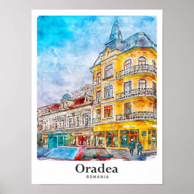 Oradea Rumänien Reisen Wasserfarbenhandzeichnung Poster (Vorne)