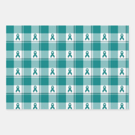 Oral Cancer Awareness Plaid Teal Ribbon Geschenkpapier Set