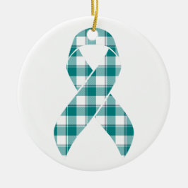 Oral Cancer Awareness Plaid Teal Ribbon Keramik Ornament