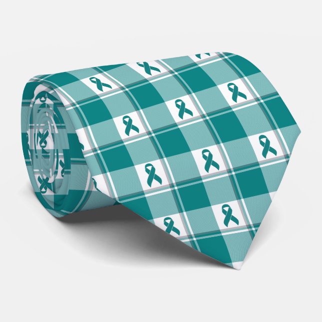 Oral Cancer Awareness Plaid Teal Ribbon Krawatte (Gerollt)