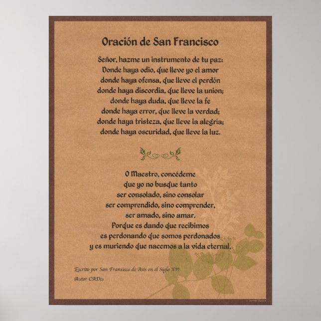 Orancion de San Fransisco Poster (Vorne)