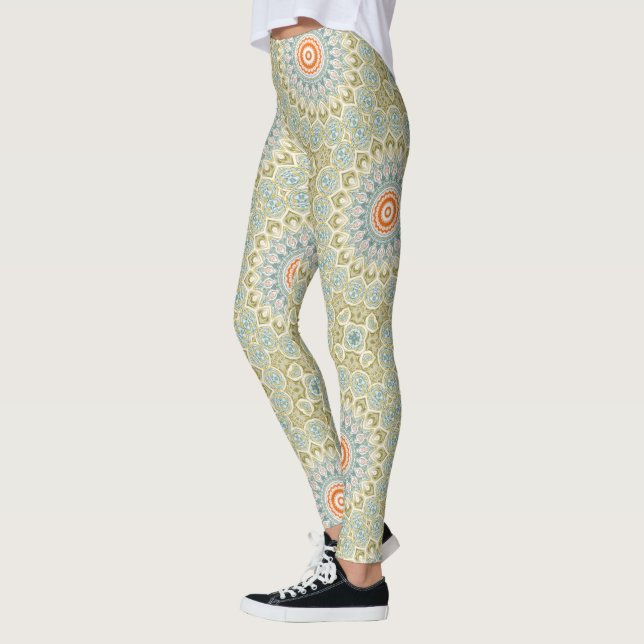 Oranes und Aquamarines Mandala-Muster mit Goldakze Leggings (Links)