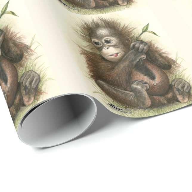 Orang-Utan Baby mit Blätter Geschenkpapier (Rolleneckpunkt)