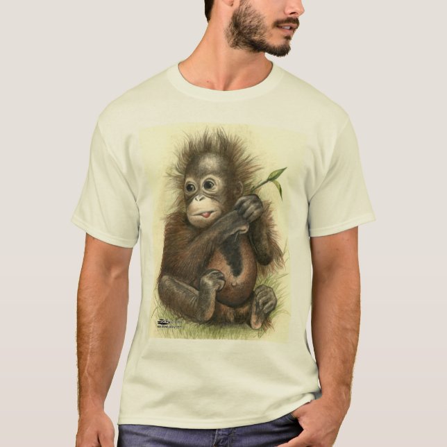 Orang-Utan Baby mit Blätter T-Shirt (Vorderseite)