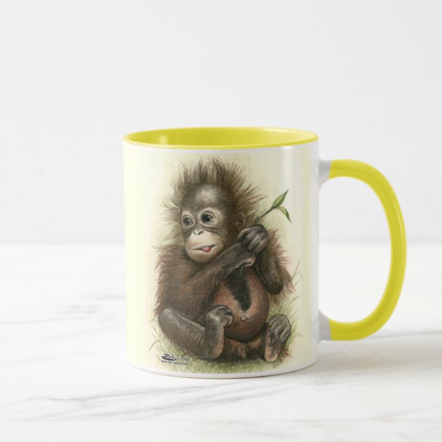 Orang-Utan Baby mit Blätter Tasse (Rechts)