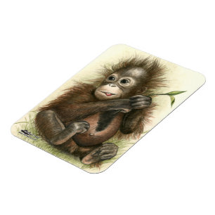 Orang-Utan-Baby mit Blättern Magnet