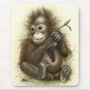 Orang-Utan-Baby mit Blättern Mousepad