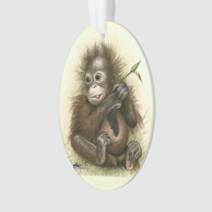 Orang-Utan-Baby mit Blättern Ornament