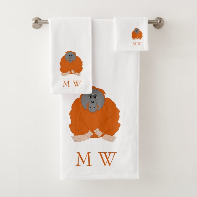 Orang-Utan-Design Monogramm Badhandtuch Set (Insitu)