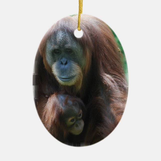 Orang-Utan mit Baby-Verzierung Keramik Ornament (Vorne)