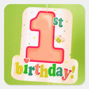 Orange 1. Geburtstagsfeier an der grünen Tür Quadratischer Aufkleber