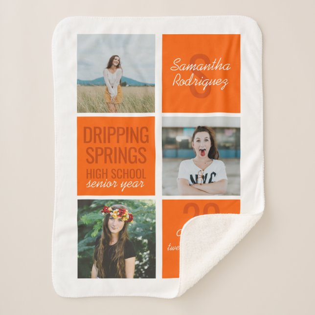 Orange 3-Foto Fun Boxes Class Year Sherpa Blanket Sherpadecke (Vorderseite)