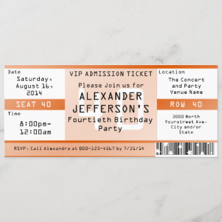 Orange 40. Geburtstag Party Ticket Einladung