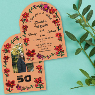 Orange 50. Geburtstagsfeier Launische Kritzelei Bl Einladung