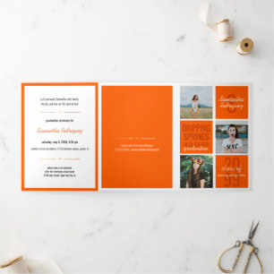 Orange 5-Foto Fun Boxes Abschluss Dreifach Gefaltete Einladung