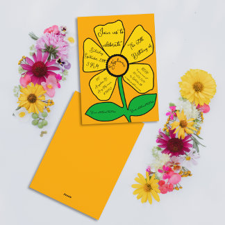 Orange 60. Geburtstag Gold Doodle Blume Einladung