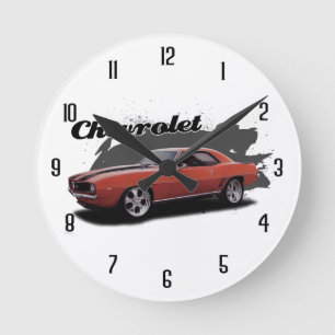 Orange 69 Camaro Runde Wanduhr