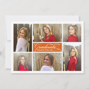 Orange 6-Foto Collage Custom Abschluss Einladung