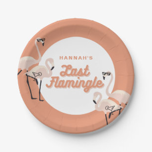 Orange 70er Flamingo Letzte Flamingle-Hochzeitsdus Pappteller