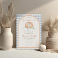 Orange A Little Pumpkin Blue Gingham Baby Dusche