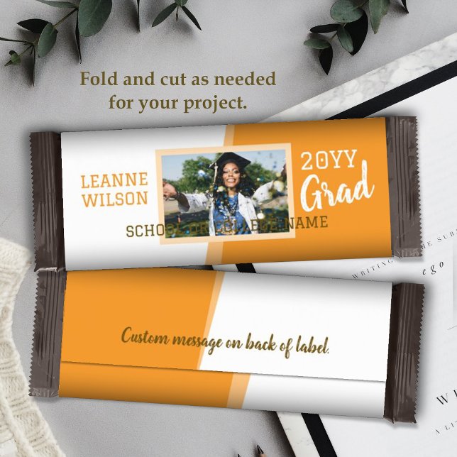 Orange Abschluss Custom Candy Bar Wrapper Flyer (bright orange school colors graduation personalized candy bar wrapper, diy graduation chocolate bar)