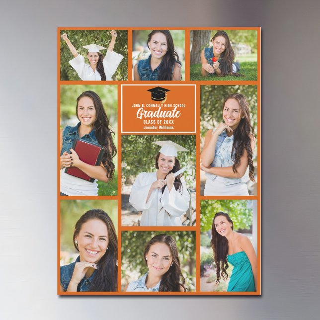 Orange Abschluss Foto Collage Magnet Card (Von Creator hochgeladen)