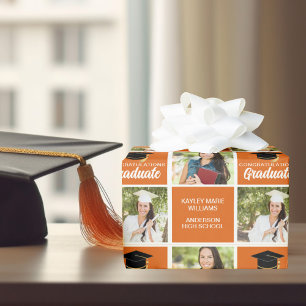 Orange Abschluss Foto Personalisiert Graduate Geschenkpapier